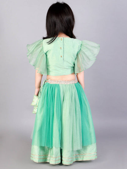 GREEN ZARI ORGANZA BLOUSE WITH NET LEHENGA