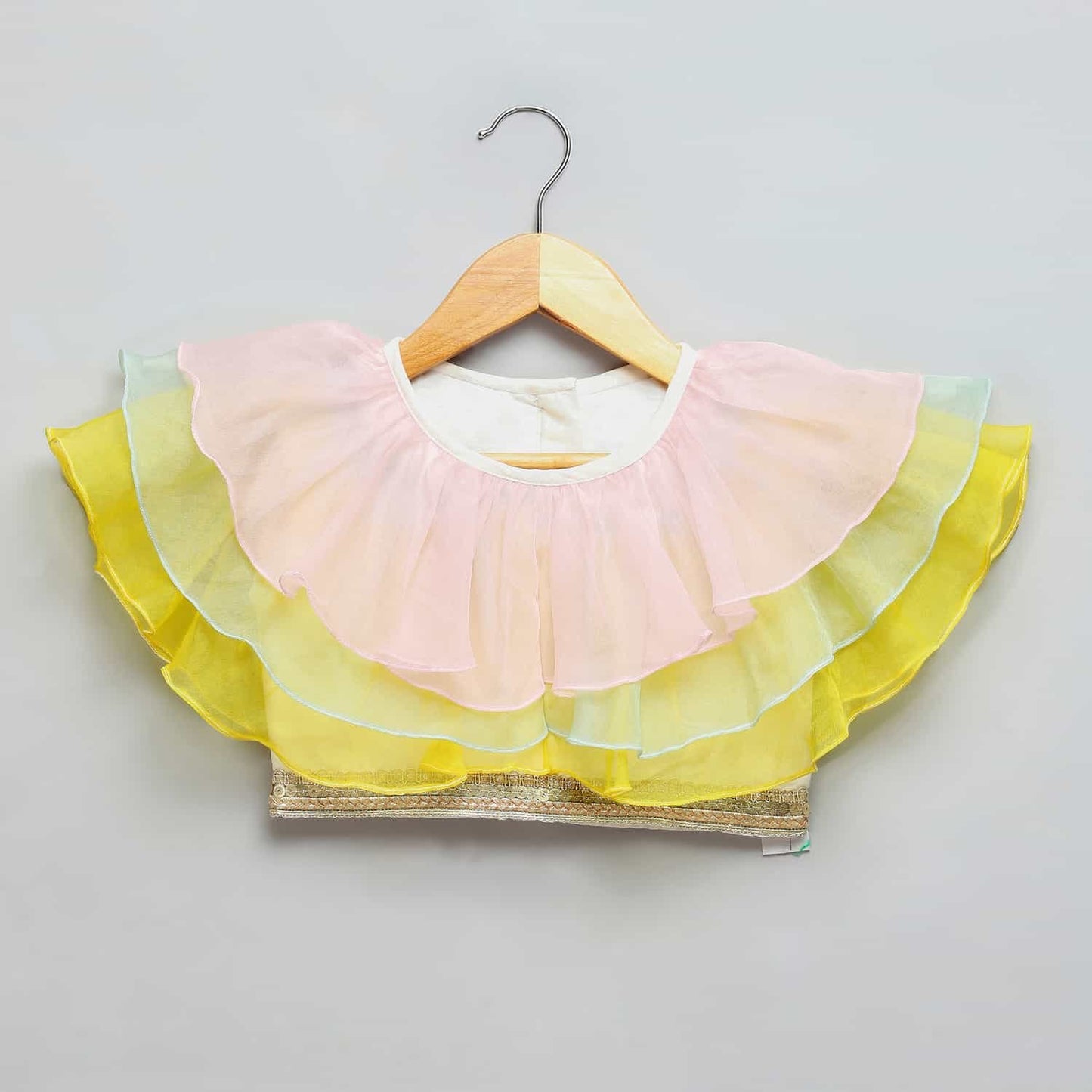 PASTEL FRILL BLOUSE WITH PARROT PRINT LEHENGA