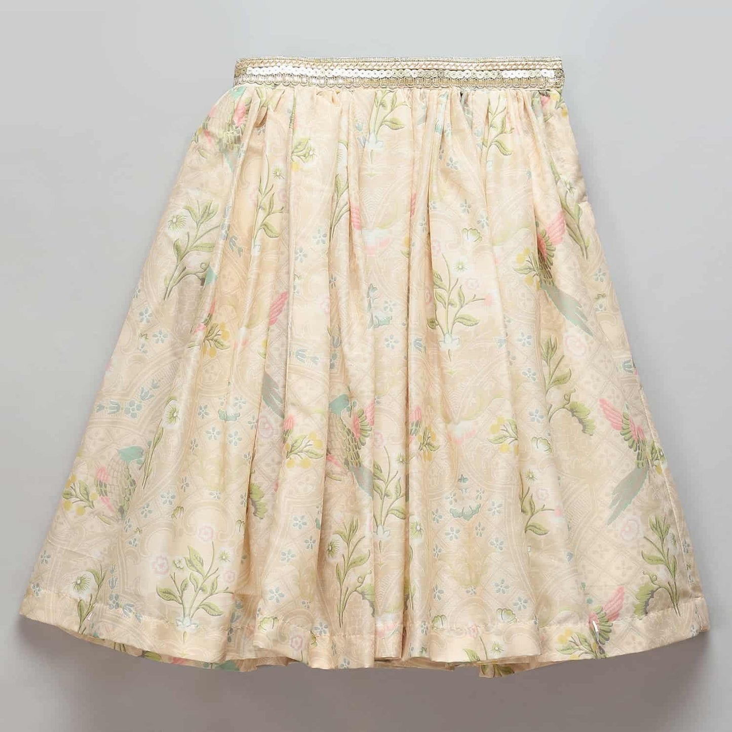 PASTEL FRILL BLOUSE WITH PARROT PRINT LEHENGA