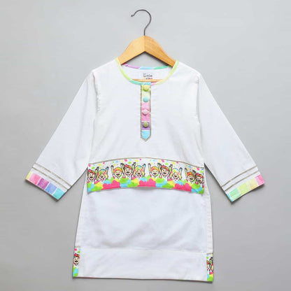 HAPPY HOLI KIDS PRINTED HIGH LOW KURTA PYJAMA SET