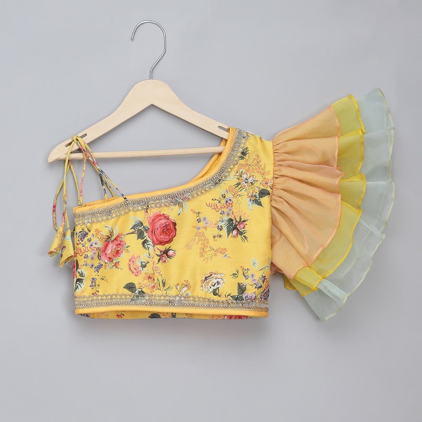 YELLOW FLORAL PRINTED OFF SHOULDER LEHENGA SET