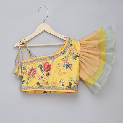 YELLOW FLORAL PRINTED OFF SHOULDER LEHENGA SET