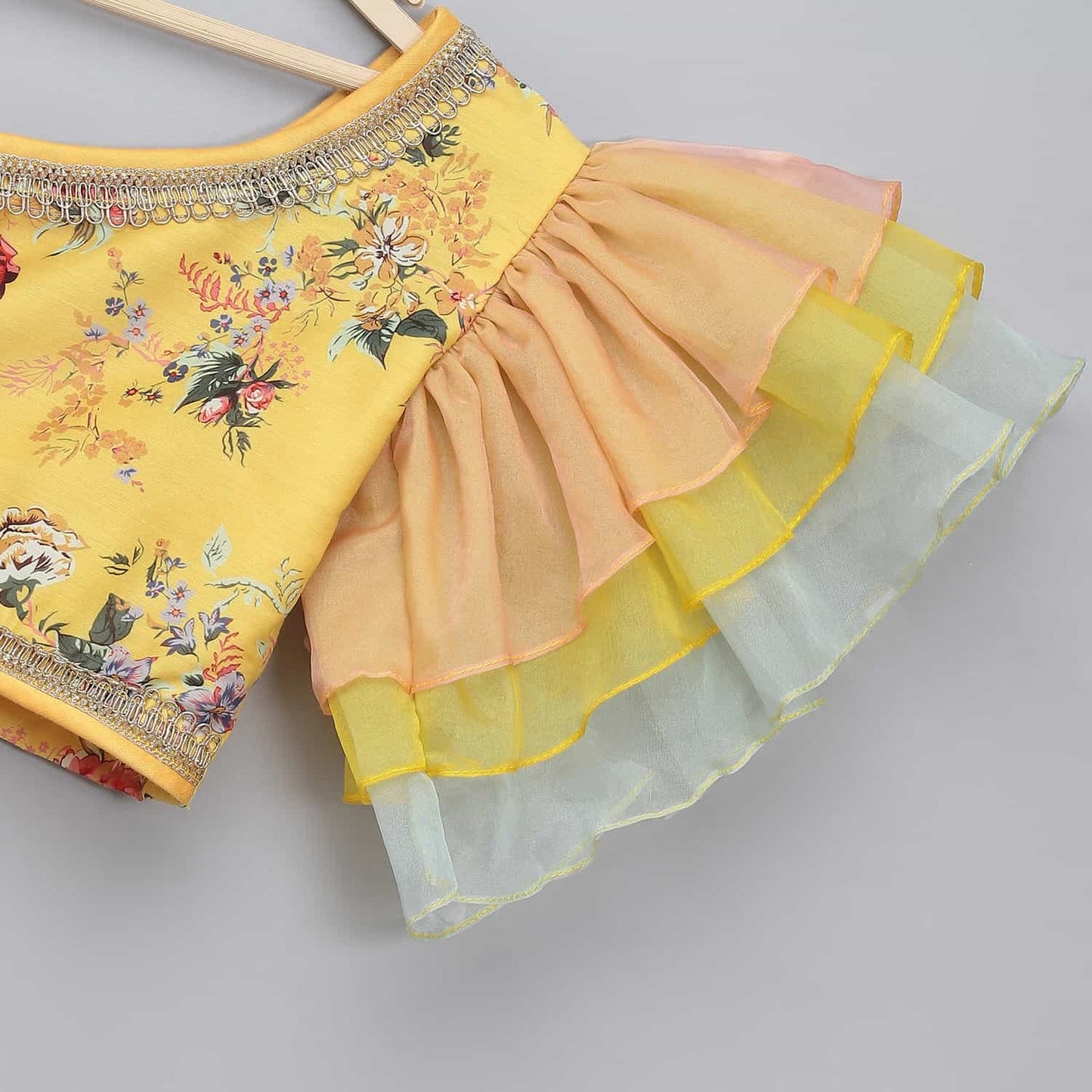 YELLOW FLORAL PRINTED OFF SHOULDER LEHENGA SET