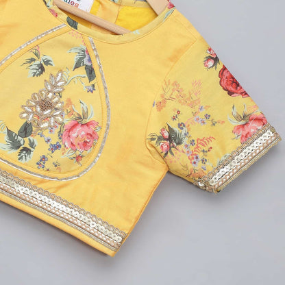 YELLOW FLORAL PRINTED LEHENGA SET