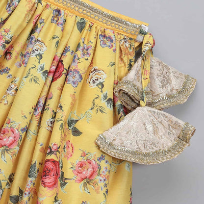 YELLOW FLORAL PRINTED LEHENGA SET