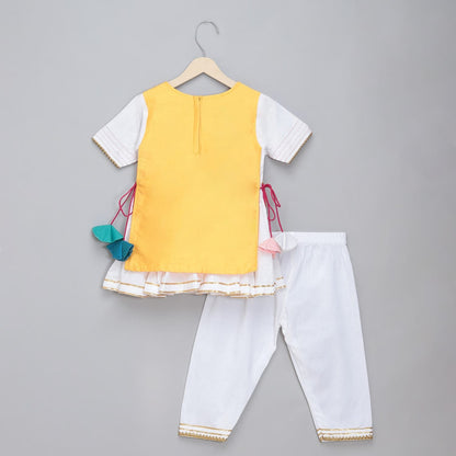 KITE EMBROIDERED YELLOW WHITE FROCK PYJAMA SET