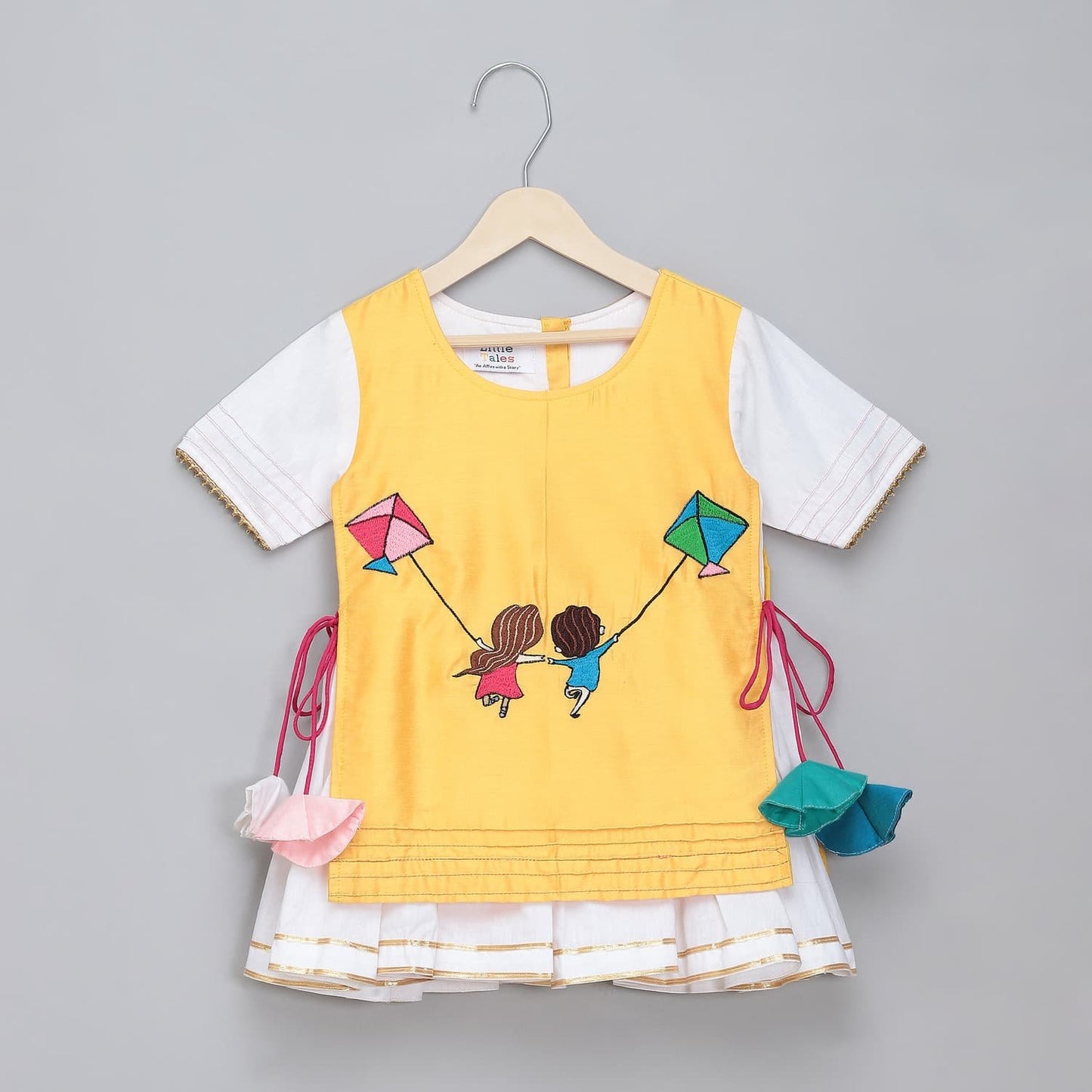 KITE EMBROIDERED YELLOW WHITE FROCK PYJAMA SET