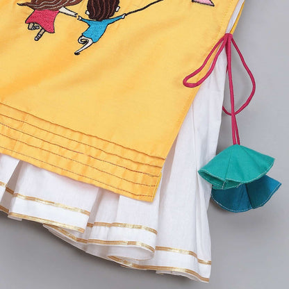 KITE EMBROIDERED YELLOW WHITE FROCK PYJAMA SET