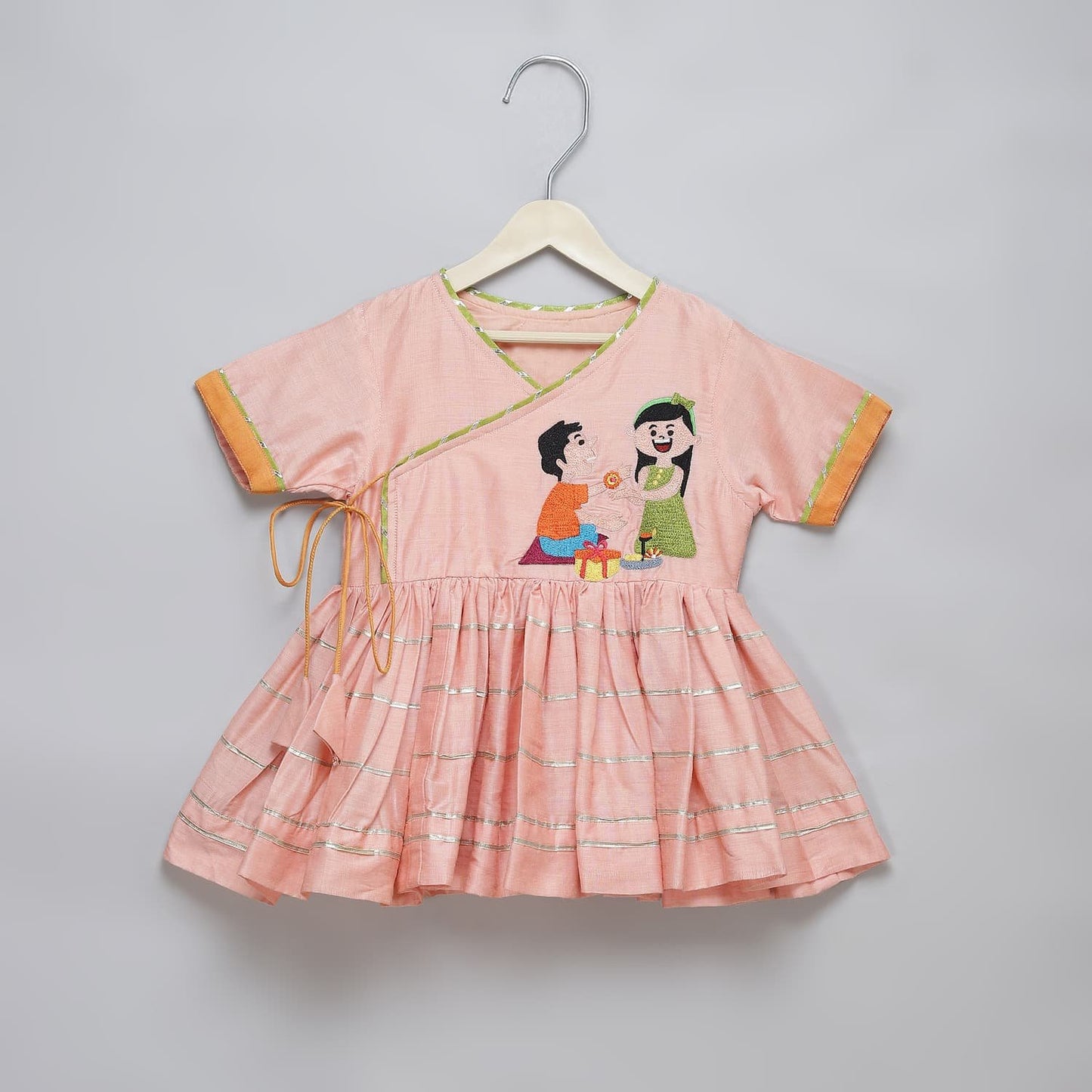 BROTHER SISTER PEACH EMBROIDERED DHOTI SET
