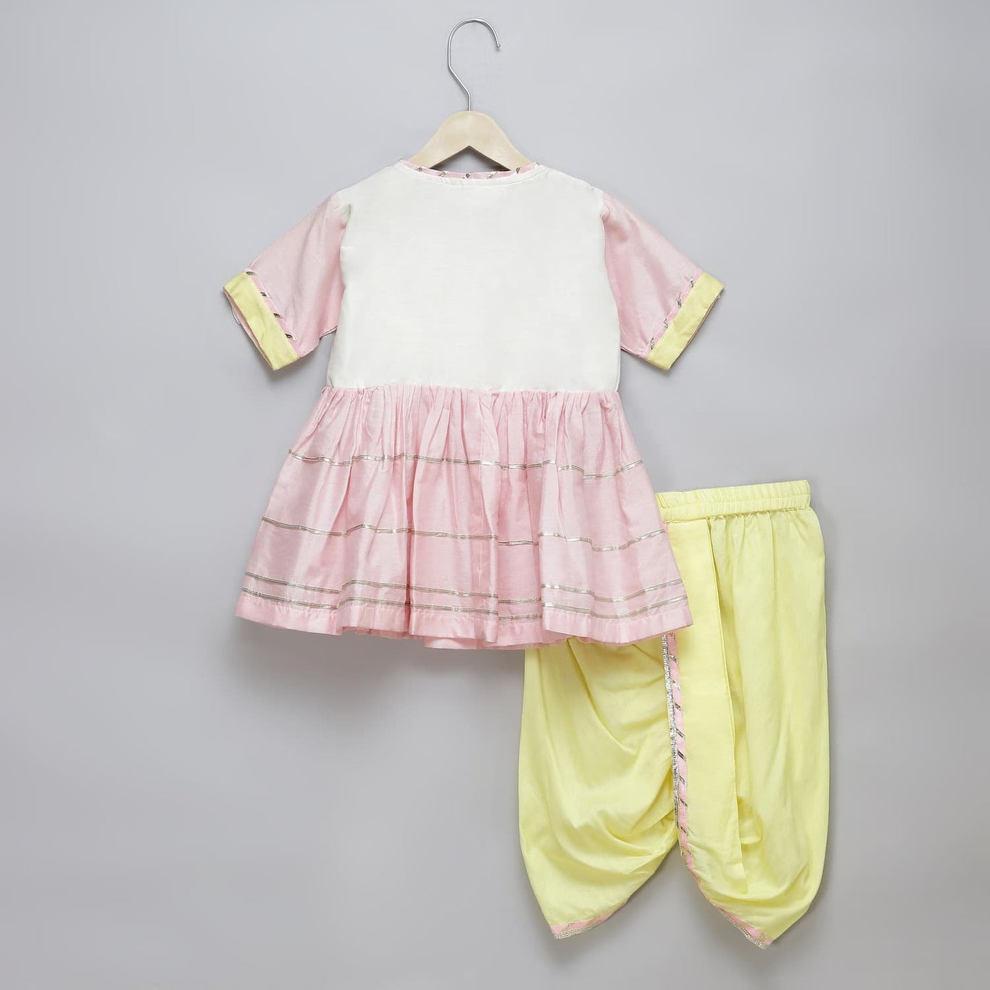 GANPATI EMBROIDERED PINK YELLOW DHOTI SET