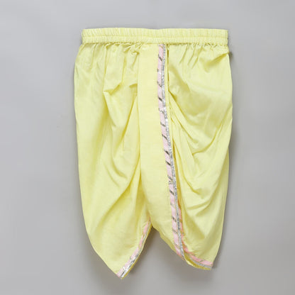 GANPATI EMBROIDERED PINK YELLOW DHOTI SET