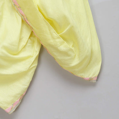 GANPATI EMBROIDERED PINK YELLOW DHOTI SET