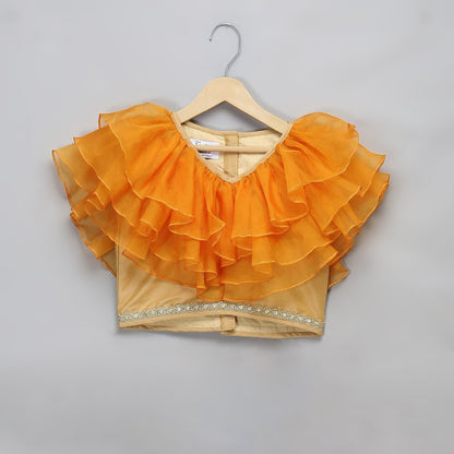 GOLDEN ORANGE FRILL PRINTED LEHENGA SET