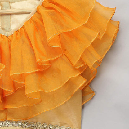 GOLDEN ORANGE FRILL PRINTED LEHENGA SET