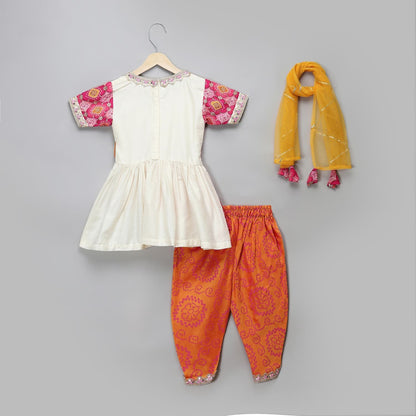 PINK ORANGE BANDHEJ DHOTI SET