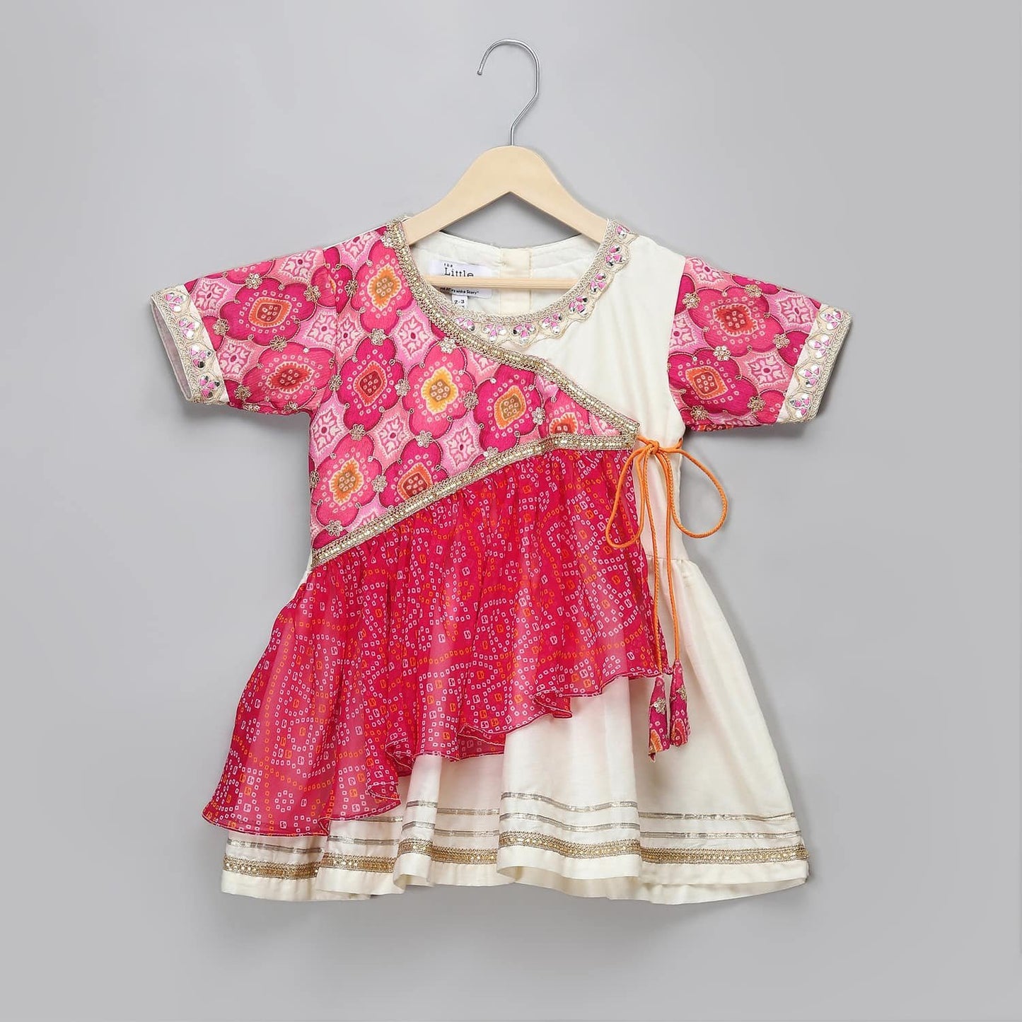 PINK ORANGE BANDHEJ DHOTI SET