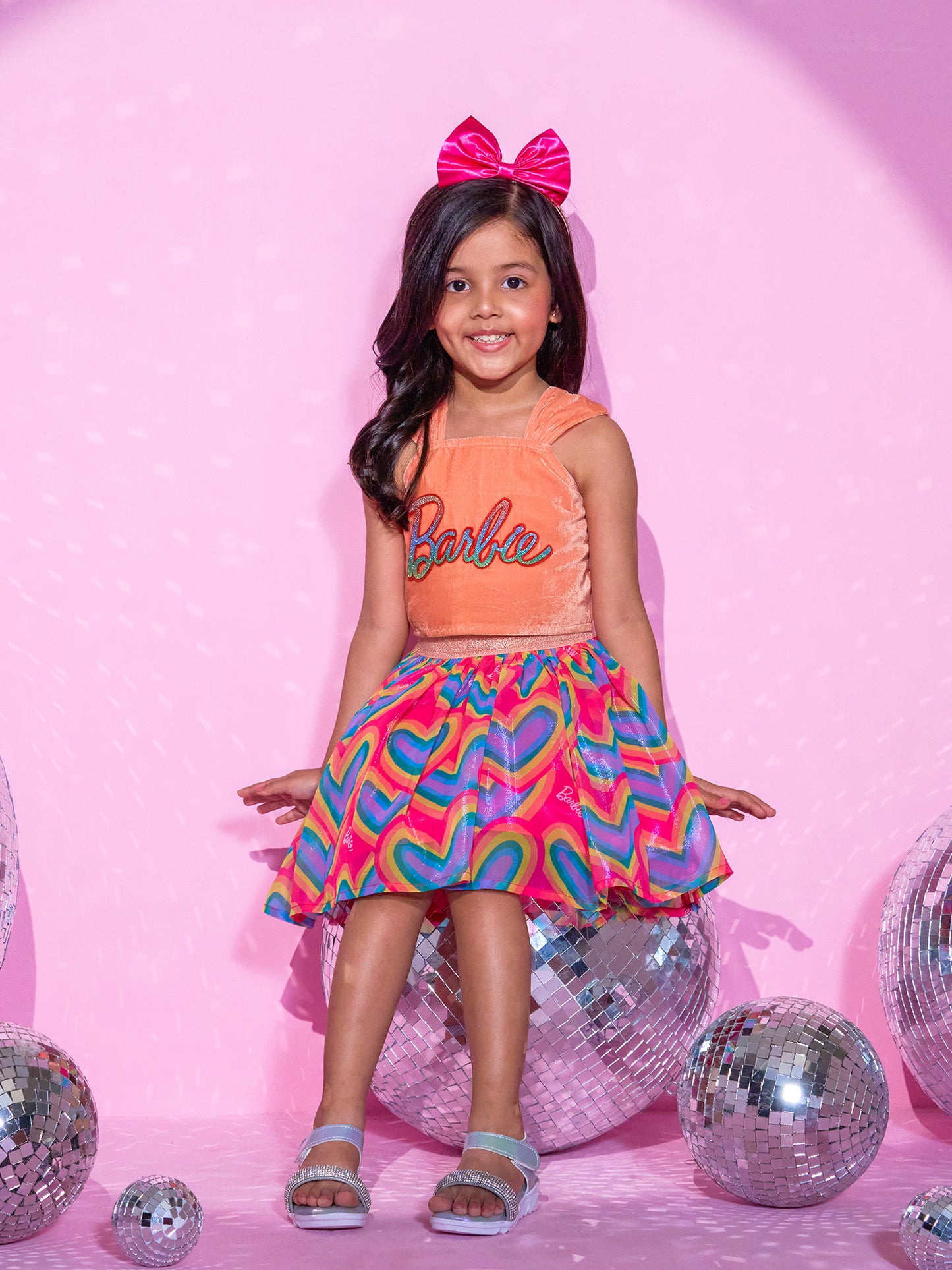 Girls Peach Barbie Top with Skirt Co-ordinate set