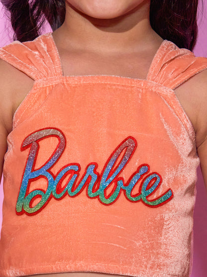 Girls Peach Barbie Top with Skirt Co-ordinate set