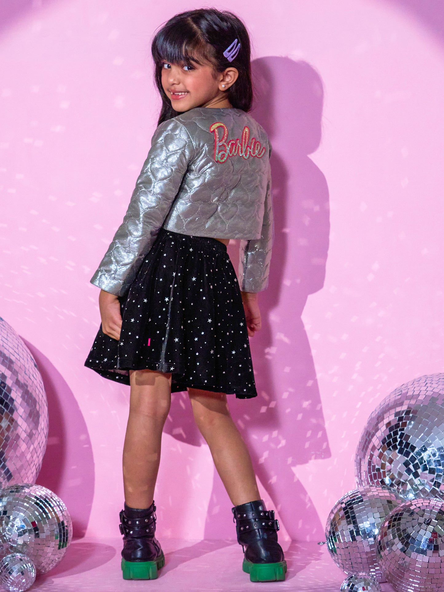 Girls Silver Shrug and Skirt with Bustier Barbie Co-ordinate set