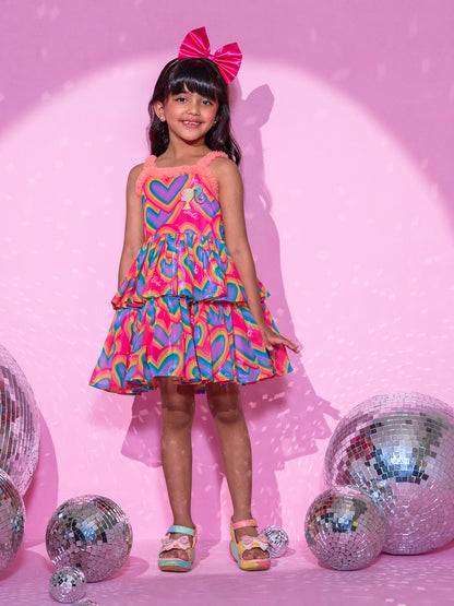 Girls Peach Two Layered Barbie Dress