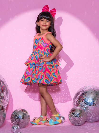 Girls Peach Two Layered Barbie Dress