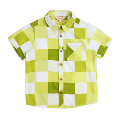 Sassy Boho Boys Green Printed Shirt from the sibling collection