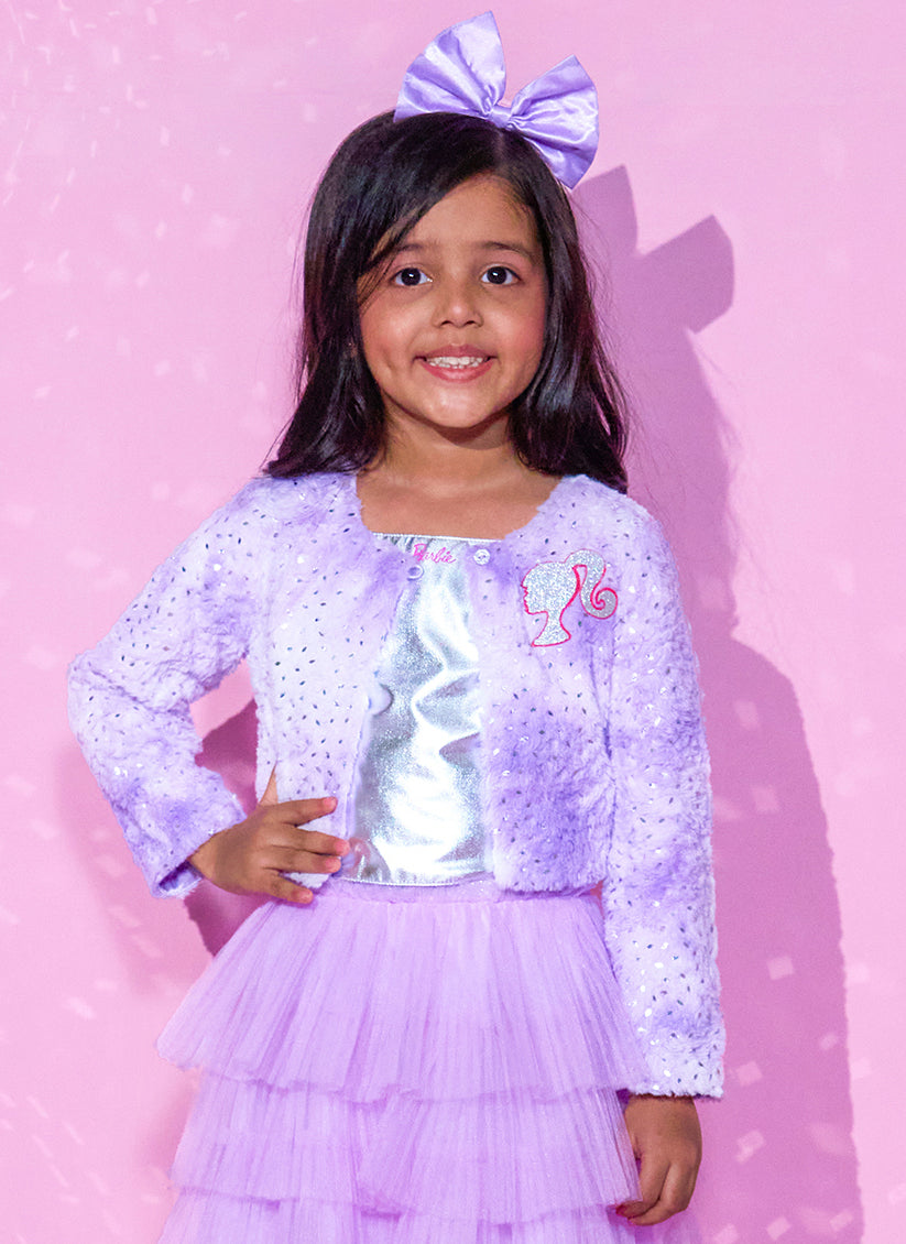 Girls Purple Fur Full Sleeve Barbie Jacket