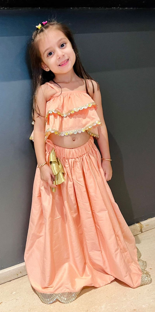 PEACH EMBROIDED LEHENGA CHOLI