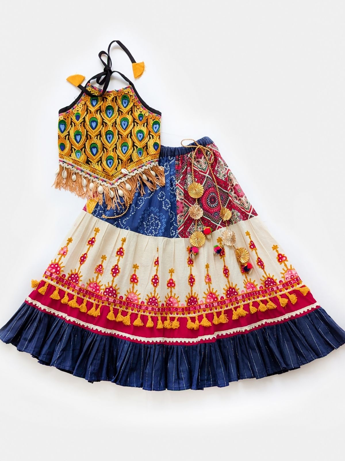 Halemons Girls Pure Cotton Morpankh Embroidered Lehenga Choli Embroidered