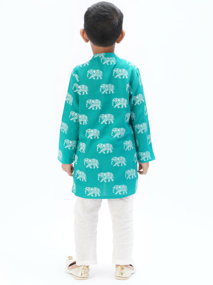Trunk Tales Boys Green Kurta with Pant set