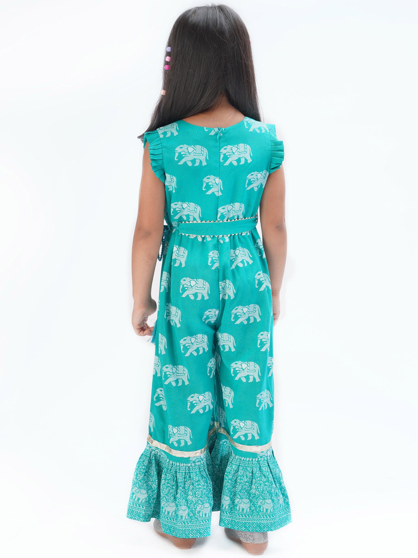 Trunk Tales Girls Green Jumper with Flared Bottom