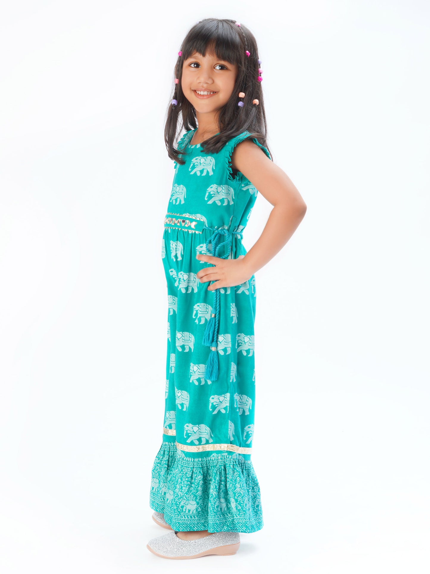 Trunk Tales Girls Green Jumper with Flared Bottom