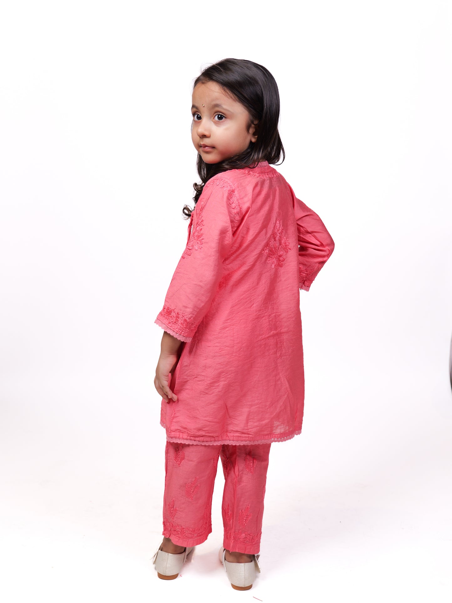 Hand-Embroidered Chikankari Co-ord set-PINK