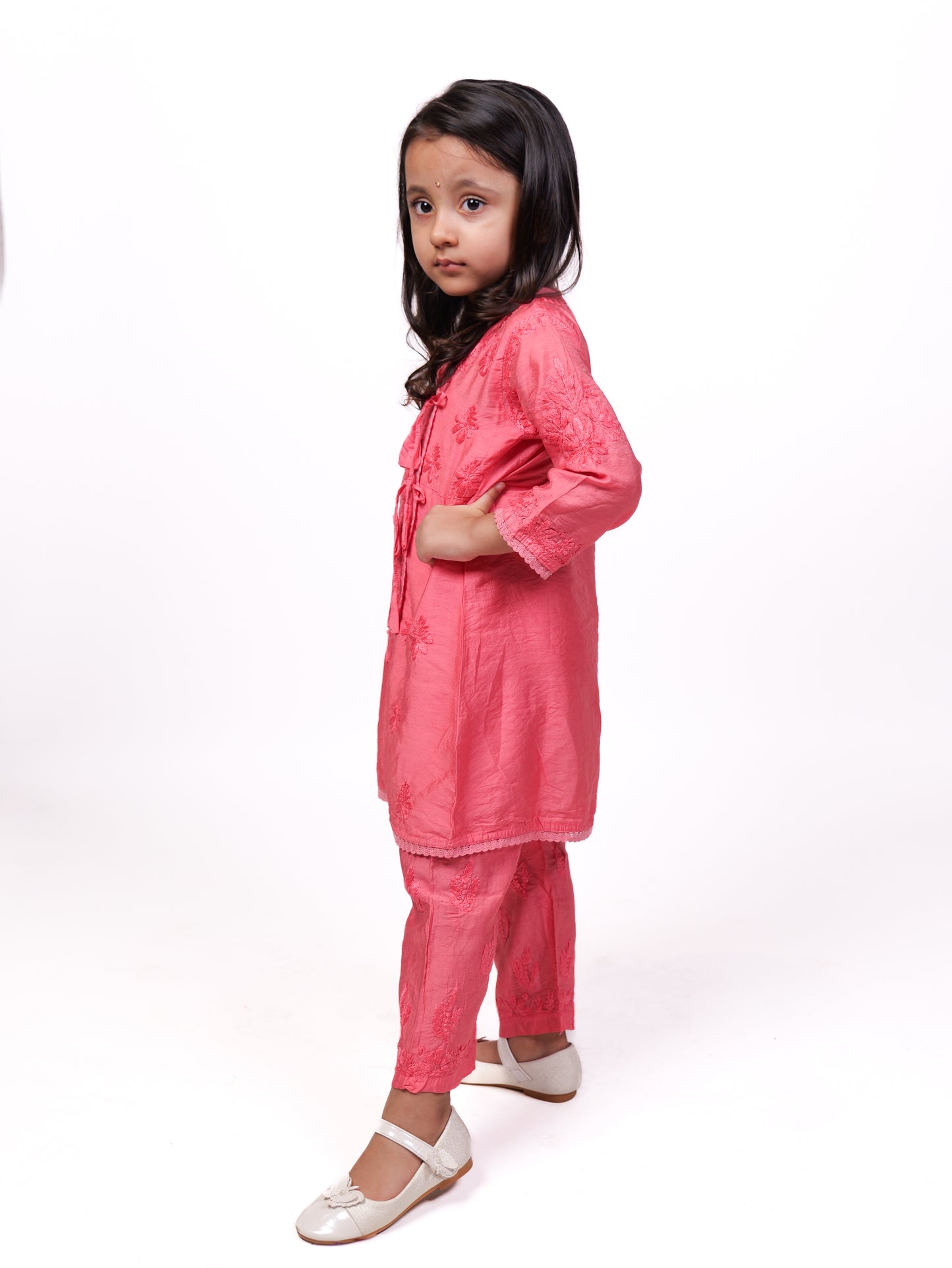 Hand-Embroidered Chikankari Co-ord set-PINK