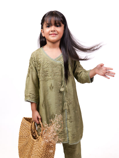 Olive green 2-piece chikankari co-ord set