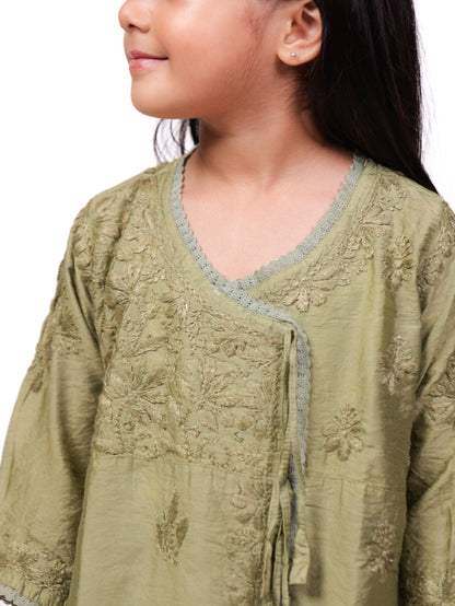 Olive green 2-piece chikankari co-ord set