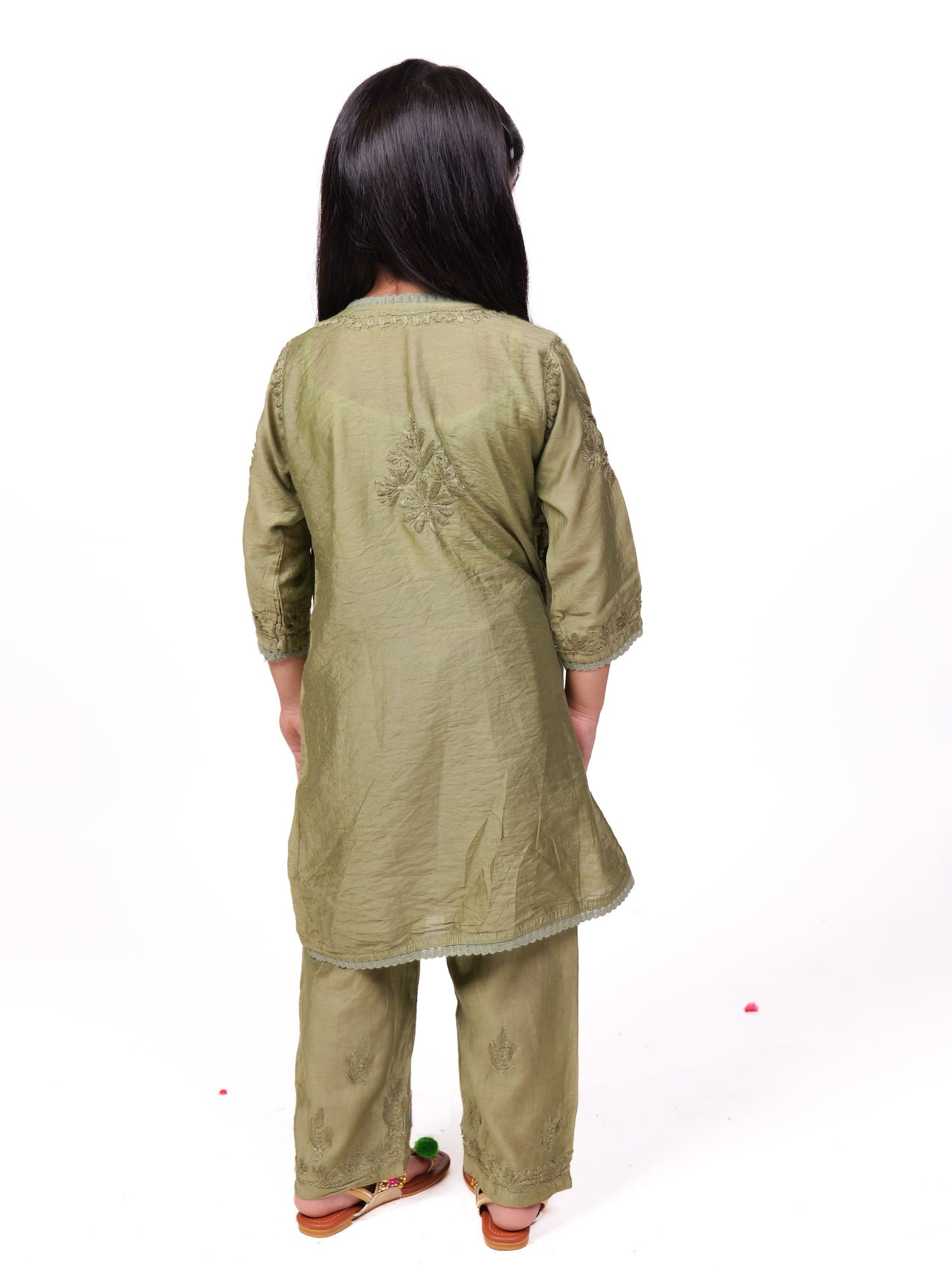 Olive green 2-piece chikankari co-ord set