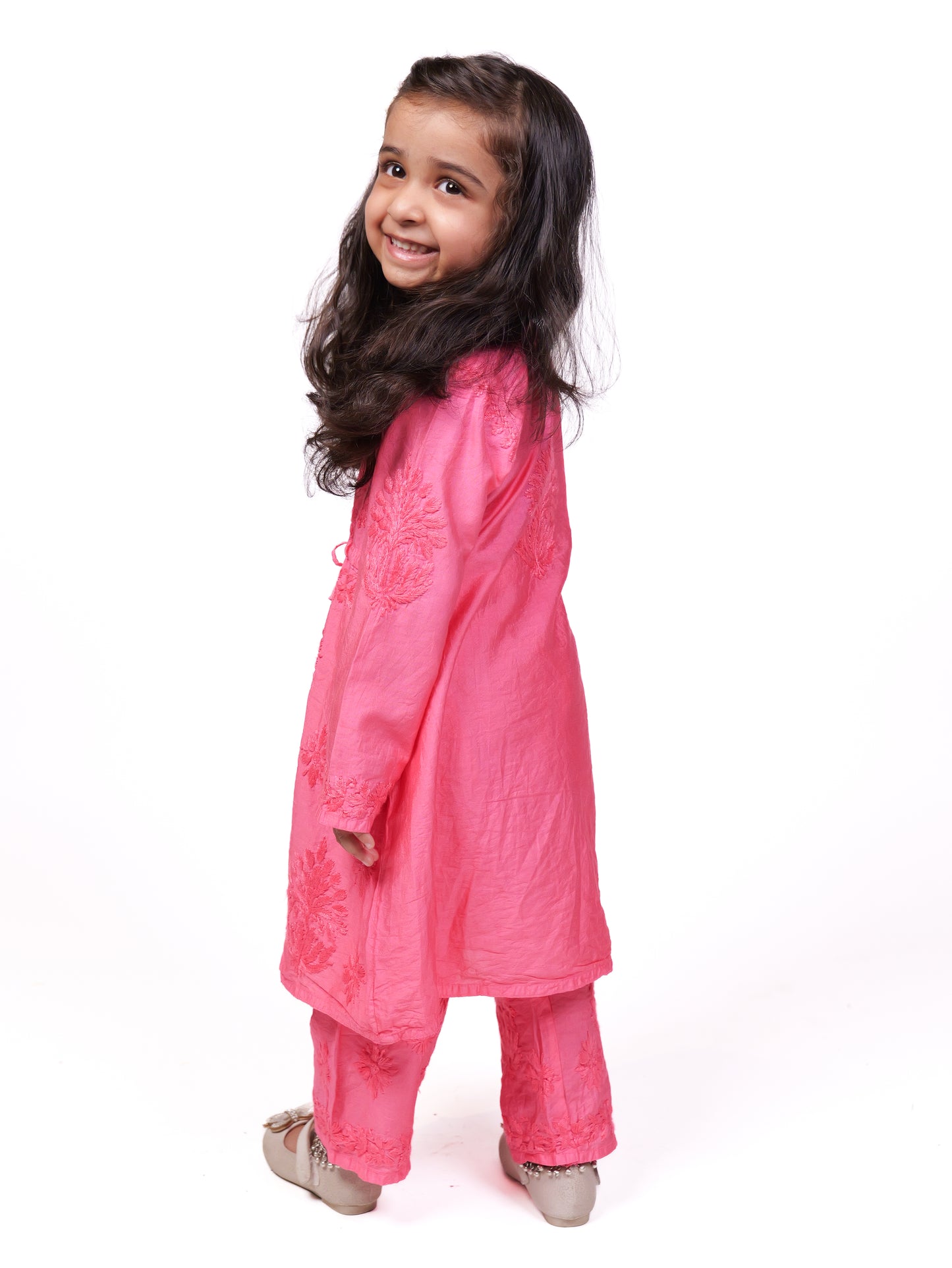 Hand-Embroidered Chikankari Co-ord set-PINK