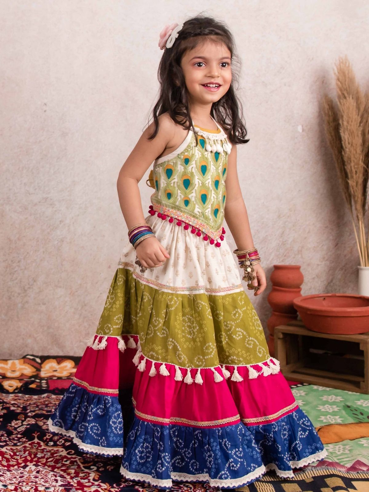 Halemons Girls Pure Cotton Flaired Festive Bandhani Lehenga Choli