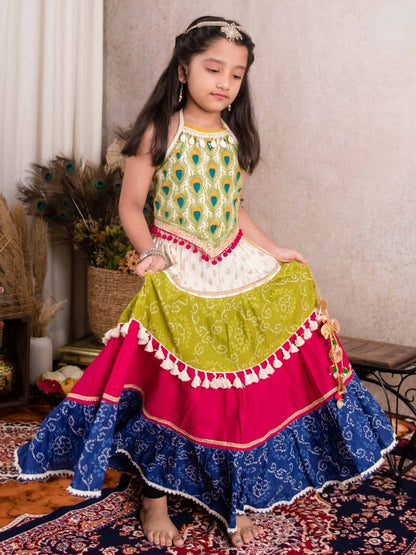 Halemons Girls Pure Cotton Flaired Festive Bandhani Lehenga Choli