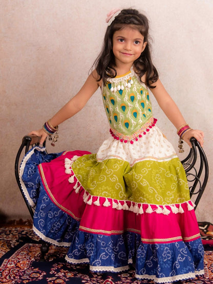 Halemons Girls Pure Cotton Flaired Festive Bandhani Lehenga Choli