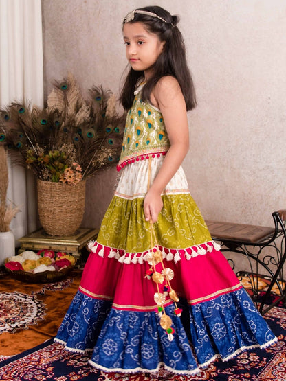 Halemons Girls Pure Cotton Flaired Festive Bandhani Lehenga Choli