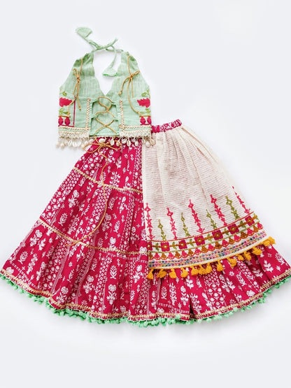 Halemons Baby Girls Pure Cotton Sleeveless Festive Lehenga Choli