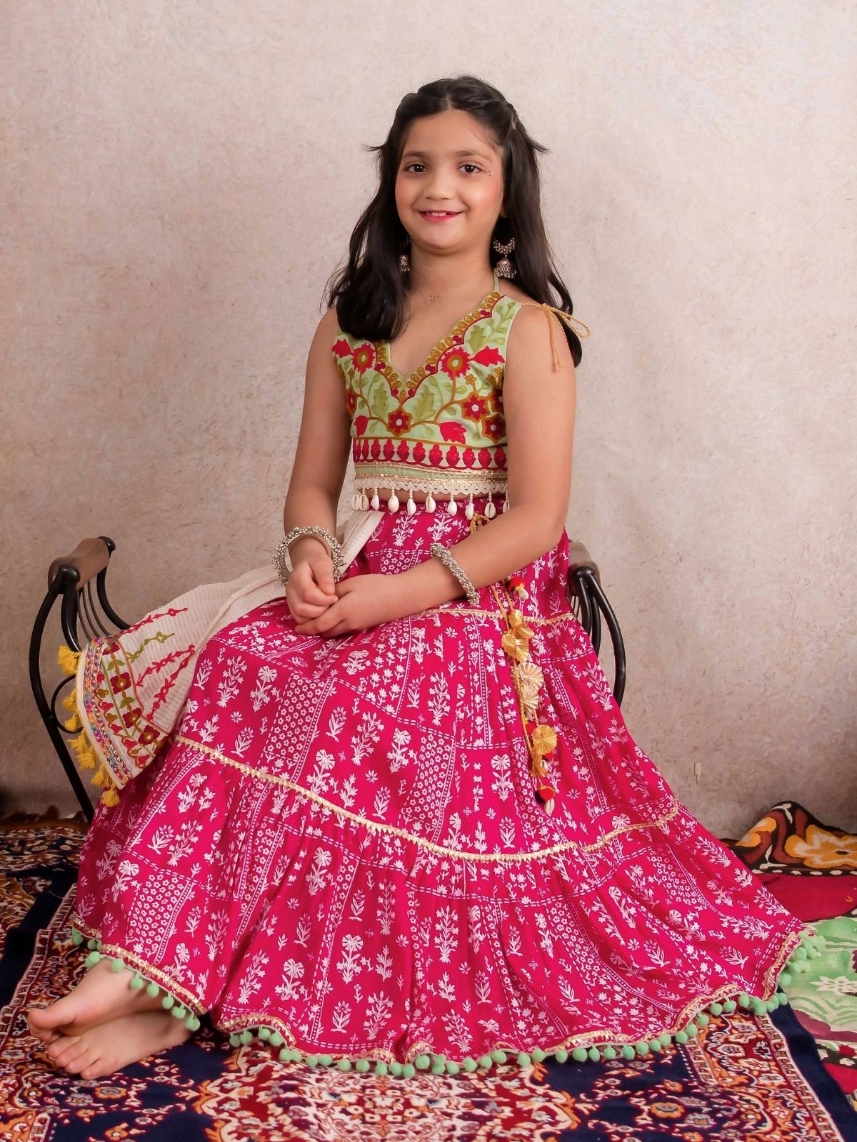 Halemons Baby Girls Pure Cotton Sleeveless Festive Lehenga Choli