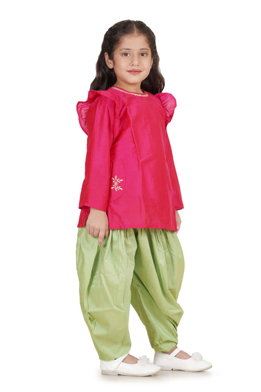 RUBY GREEN GIRLS KURTA DHOTI SET