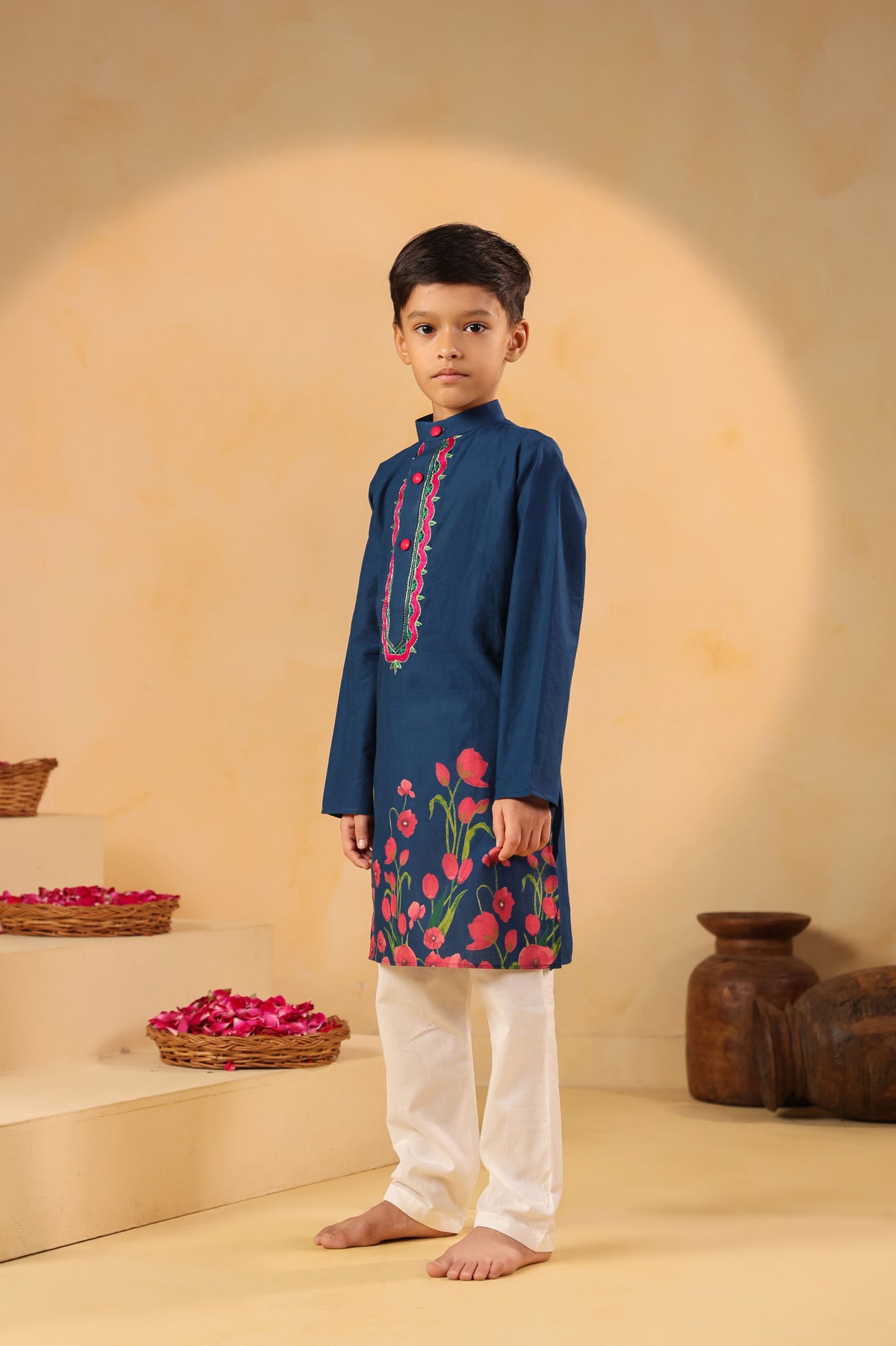 BOY 2 PC GULABO KURTA SET - TEAL BLUE