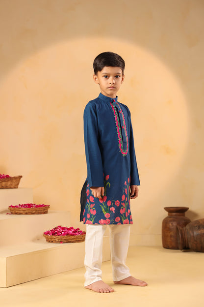 BOY 2 PC GULABO KURTA SET - TEAL BLUE