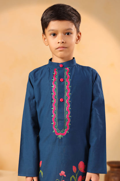 BOY 2 PC GULABO KURTA SET - TEAL BLUE