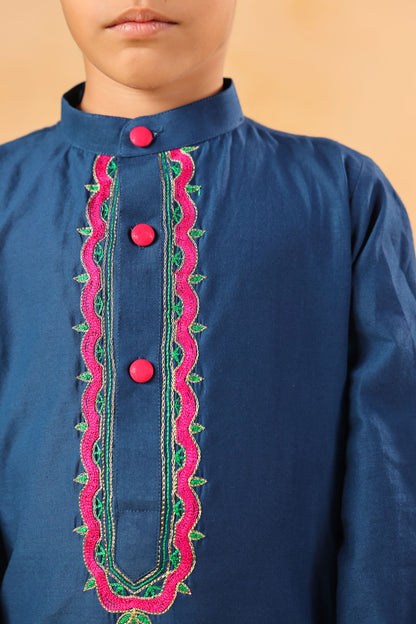 BOY 2 PC GULABO KURTA SET - TEAL BLUE