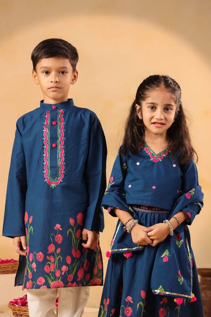 BOY 2 PC GULABO KURTA SET - TEAL BLUE
